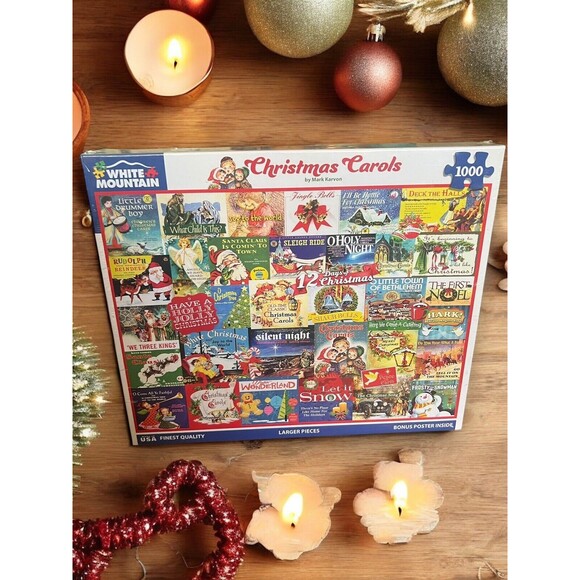 White Mountain Christmas Carols Holiday Santa Jigsaw Puzzle 1000 Pieces Collage - Picture 1 of 16